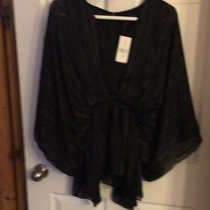 New With Tags Black sheer BatWing style blouse,